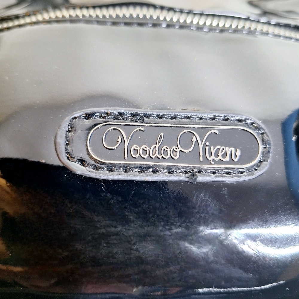 Voodoo Vixen Black Floral Satin & Patent Satchel - Picture 2 of 16